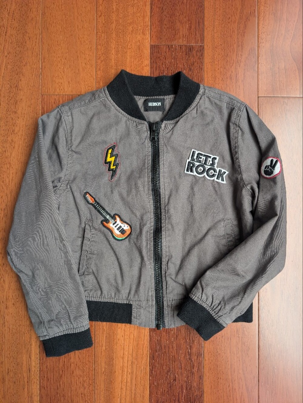 Hudson Jeans Gray Kids Bomber Jacket with Patches